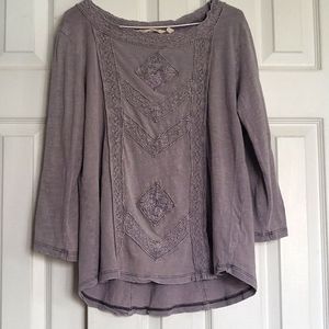 Taupe mid sleeve top with embroidery from Soft Surroundings, size small